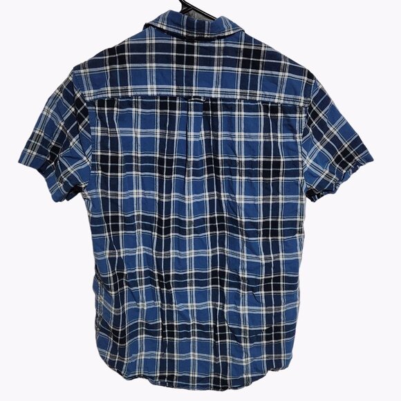 Lucky Brand Button Front Shirt Mens Size Small Blue Plaid Short Sleeve Top - Picture 2 of 3